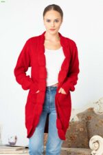Cardigan Rosu Toamna-Iarna Tricotat cod2021