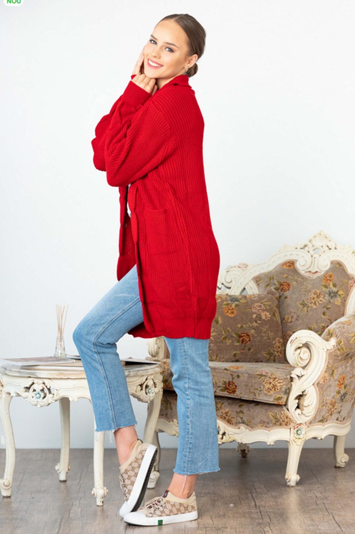 Cardigan Rosu Toamna-Iarna Tricotat cod2021 - imagine 2
