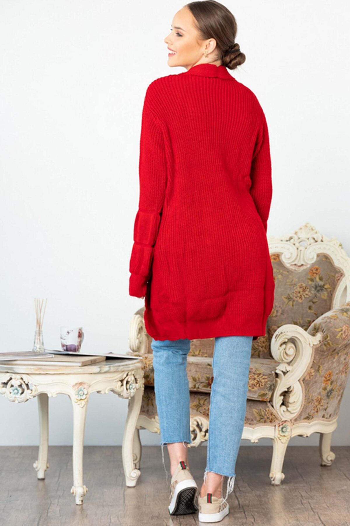 Cardigan Rosu Toamna-Iarna Tricotat cod2021 - imagine 3