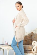 Cardigan Bej Toamna-Iarna Tricotat cod2021 - imagine 2