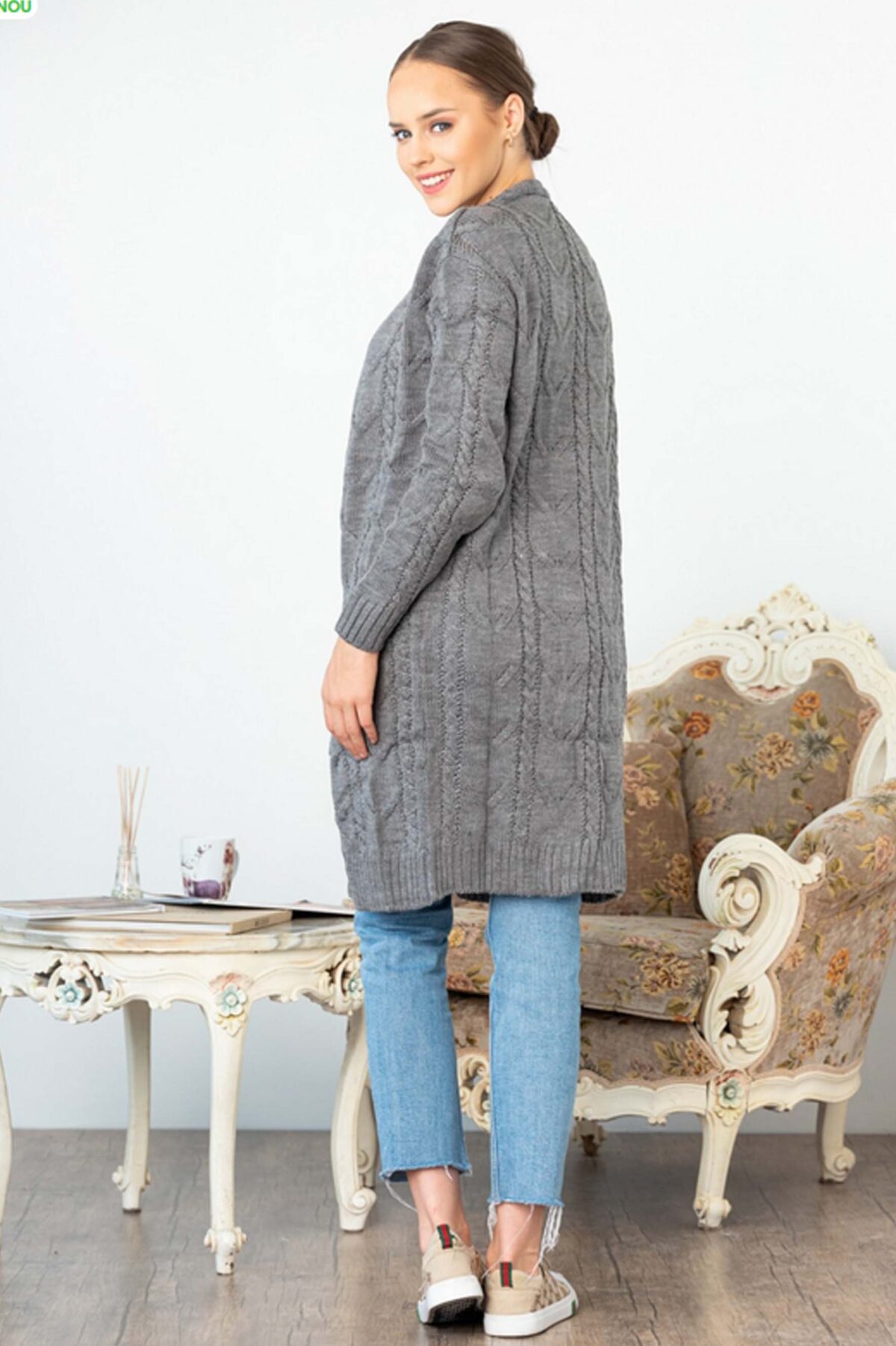 Cardigan femei Casual Gri inchis cod2021 - imagine 3