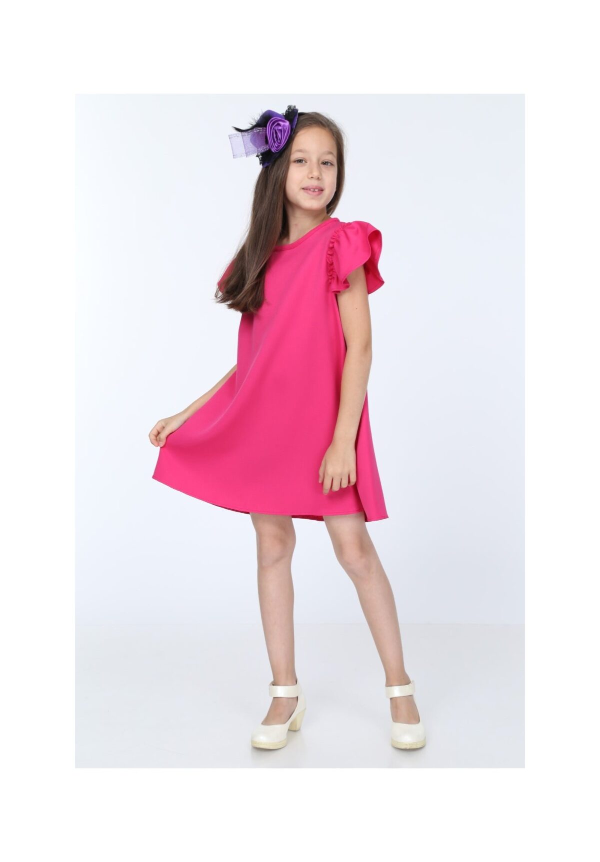 Rochie Fetite din jerse Fucsia cu volănașe codR811-2 - imagine 5