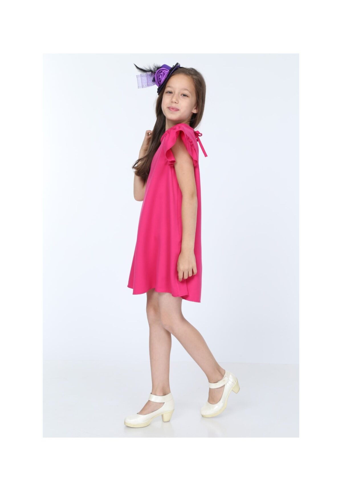 Rochie Fetite din jerse Fucsia cu volănașe codR811-2 - imagine 2