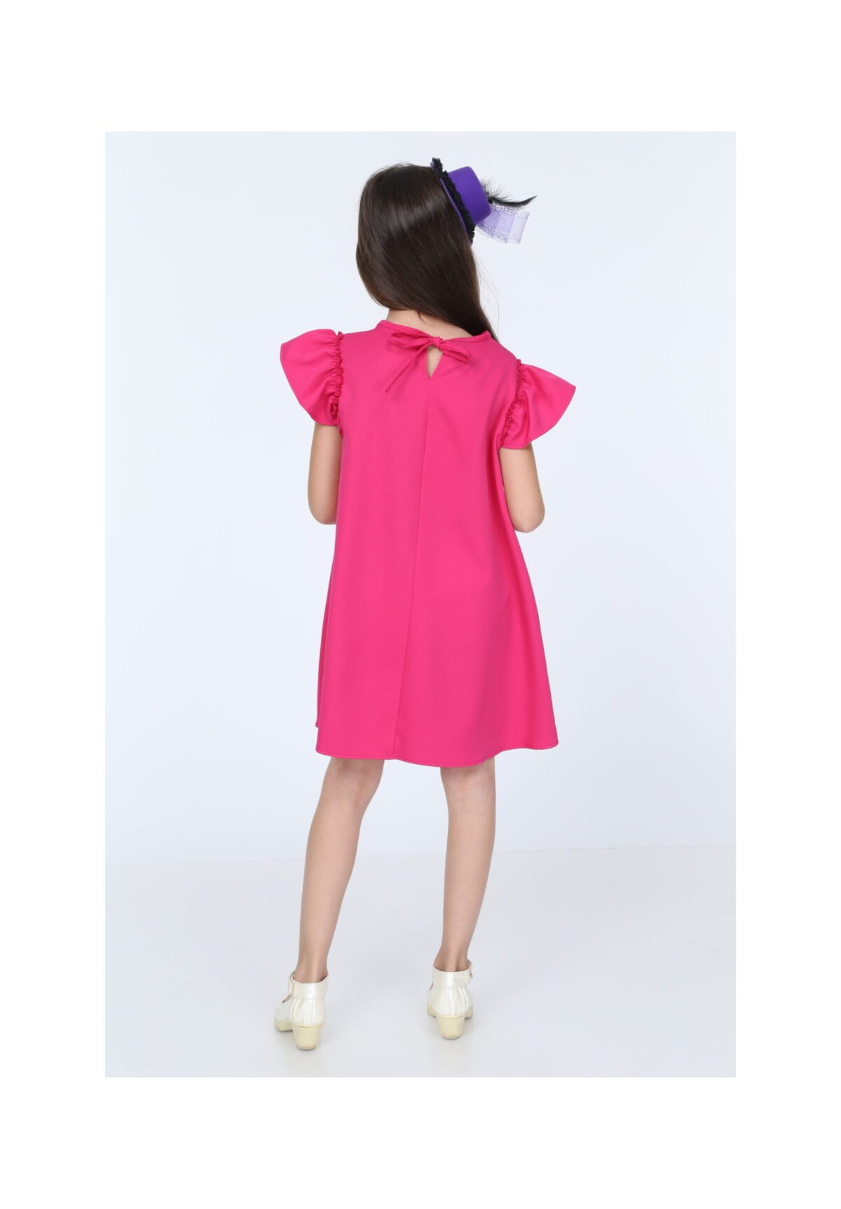 Rochie Fetite din jerse Fucsia cu volănașe codR811-2 - imagine 3