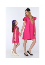 Rochie Fetite din jerse Fucsia cu volănașe codR811-2 - imagine 4