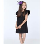 Rochie Fiică din jerse Neagră cu volănașe codR811-2