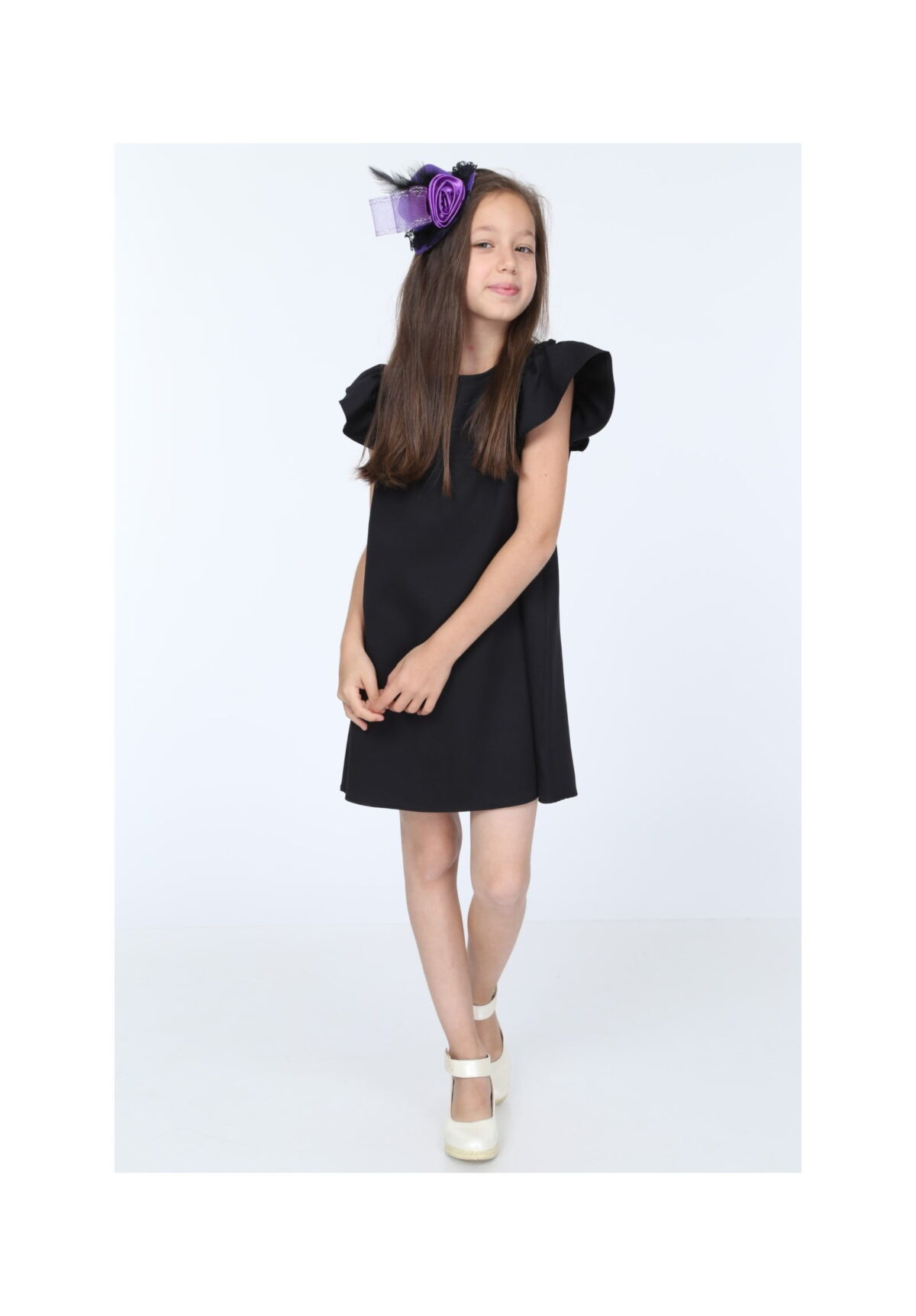 Rochie Fiică din jerse Neagră cu volănașe codR811-2 - imagine 5