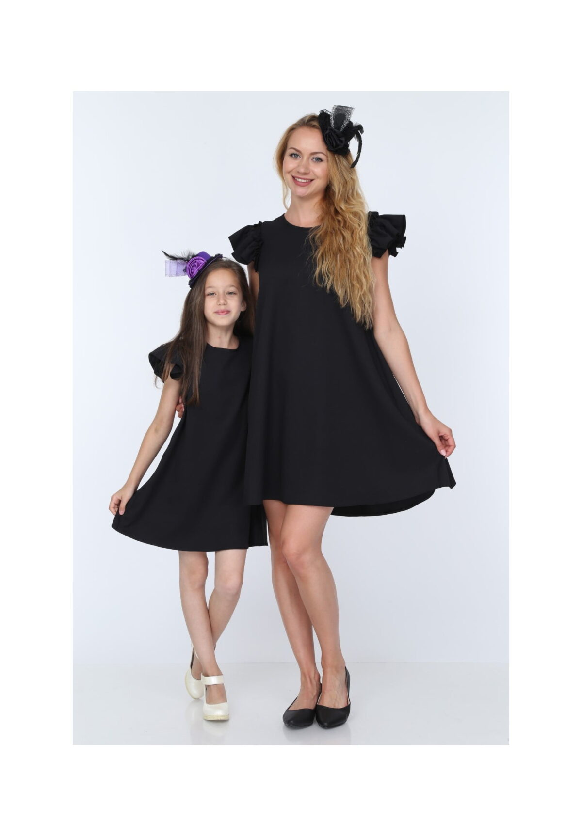 Rochie Fiică din jerse Neagră cu volănașe codR811-2 - imagine 4