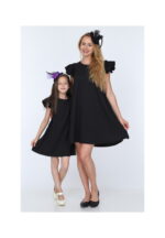 Rochie Fiică din jerse Neagră cu volănașe codR811-2 - imagine 4