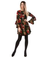 Rochie eleganta cu trandafiri cambrata cu maneci clopot cod3z - imagine 3