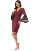 Rochie grena decoltata eleganta clopot