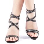 Sandale negre cu toc subtire