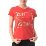 Tricou rosu din bumbac CUTE BUT PSYCHO
