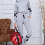 Trening Gri  din bumbac bluza cu glugă și pantaloni cod8416
