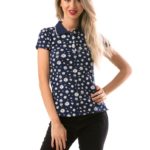 Tricou Dama Bleumarin cu Guler si Floricele cod53629