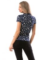 Tricou Dama Bleumarin cu Guler si Floricele cod53629 - imagine 3