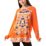 Bluza Portocalie Model Nou cu Flori cod58231