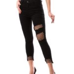 Blugi Model Nou cu Decupaje Negru cu Talie Normala cod58098