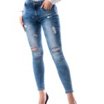 Jeans Dama Bleumarin cu rupturi cod58605