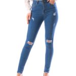 Blugi Dama Blue cu Rupturi Talie medie cod58677