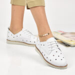 Pantofi Sport Dama din Piele Naturala Albi cod201672NP
