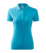 Tricou Polo Dama din Bumbac cu Guler Turcoaz cod21044 - imagine 2