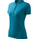 Tricou Polo Dama din Bumbac cu Guler Verde Turcoaz Inchis cod21059