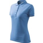 Tricou Polo Femei din Bumbac cu Guler Albastru Deschis cod21015