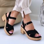 Sandale cu toc Platforma si Toc negre codE9104-1