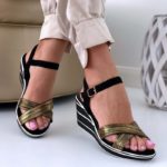 Sandale Dama Negru Alb Auriu cu Platforma codOD-332