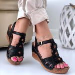 Sandale Elegante Negre cu Floricele codE9112-1