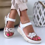 Sandale Elegante Albe cu Floricele codN901-1