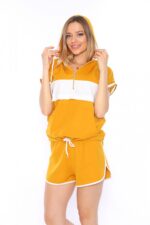 Compleu Tricou cu Gluga si Pantalon Mustar cod8265 - imagine 4