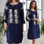 Rochie brodata bleumarin - Alexia
