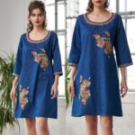 Rochie brodata din blug - Beatrice
