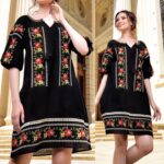 Rochie brodata neagra cu flori - Teodora