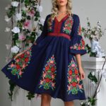 Rochie Nationala brodata bleumarin - Jasmine