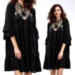 Rochie Nationala neagra cu broderie florala - Adela 02