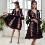 Rochie Nationala neagra evazata brodata - Andra