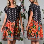 Rochie neagra cu imprimeu floral - Lavinia