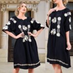 Rochie Traditionala neagra cu broderie florala 3D - Anastasia 03