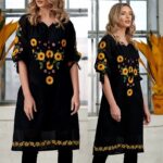 Rochie Traditionala neagra cu croi drept - Floarea Soarelui