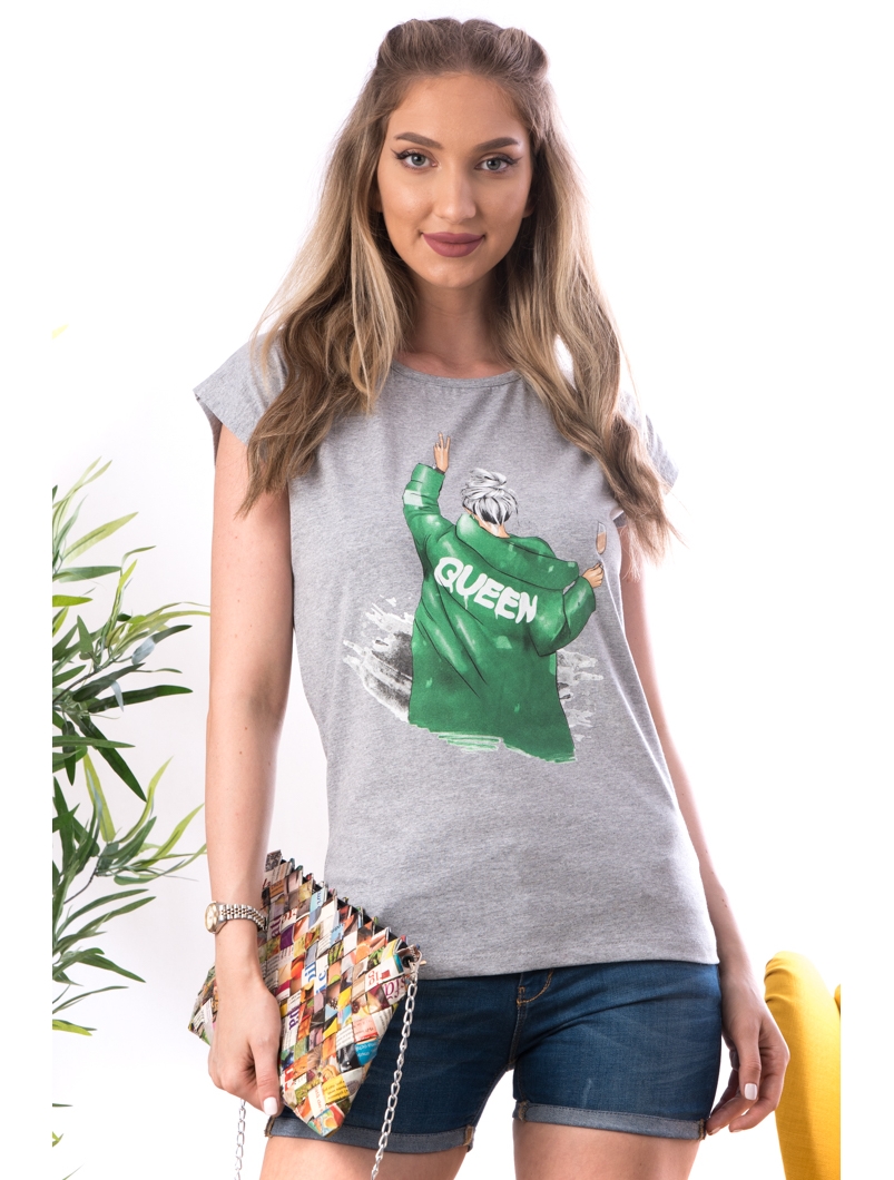 Tricou Dama Bumbac ImQueen Gri cod60167 Tricou Dama Bumbac ImQueen Gri cod60167