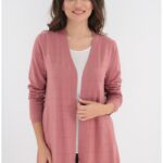 Cardigan roz cu buzunare ascunse si model discret 3D