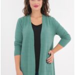 Cardigan verde cu buzunare ascunse si model discret 3D