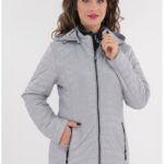 Geaca Femei gri matlasata cu model romburi
