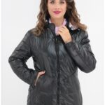 Geaca Femei neagra cu interiorul bleumarin cu print floral
