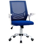 Vinsetto Scaun de Birou Ergonomic cu Cotiere si Suport Lombar, Fotoliu Birou Pivotant si Inaltime Reglabila din Tesatura Albastra