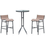 Set de Bar 2 Scaune cu Masa Inalt Negru si Maro