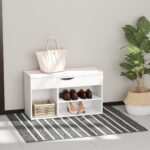 Dulap cu Pantofi Banca cu Scaune Captusite Rabatabile pentru Hol?ÿ Lemn 80x30x47cm Alb